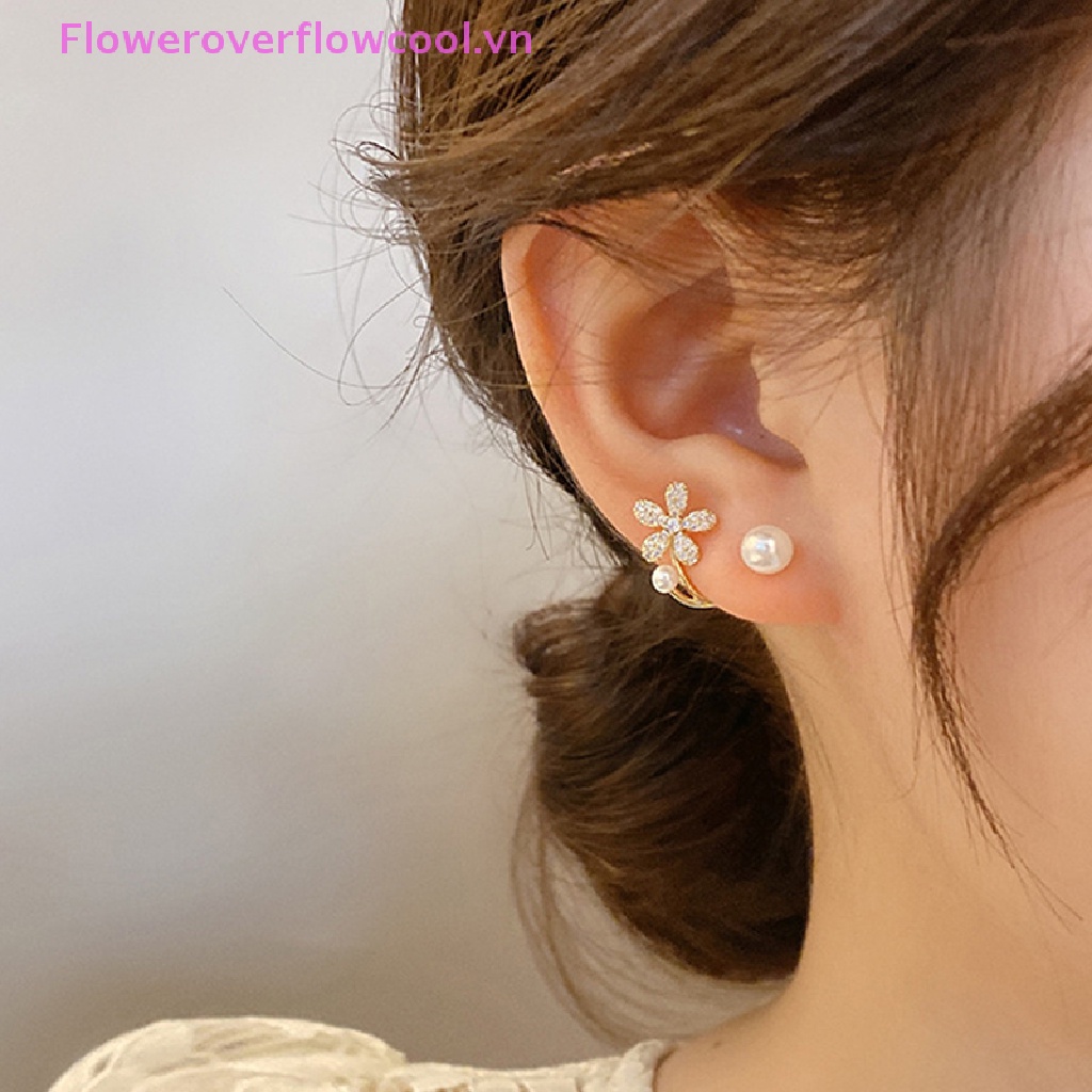 Khuyên Tai Hình Hoa Đính Ngọc Trai Nhân Tạo Phong Cách Hàn Quốc Thời Trang Cho Nữ