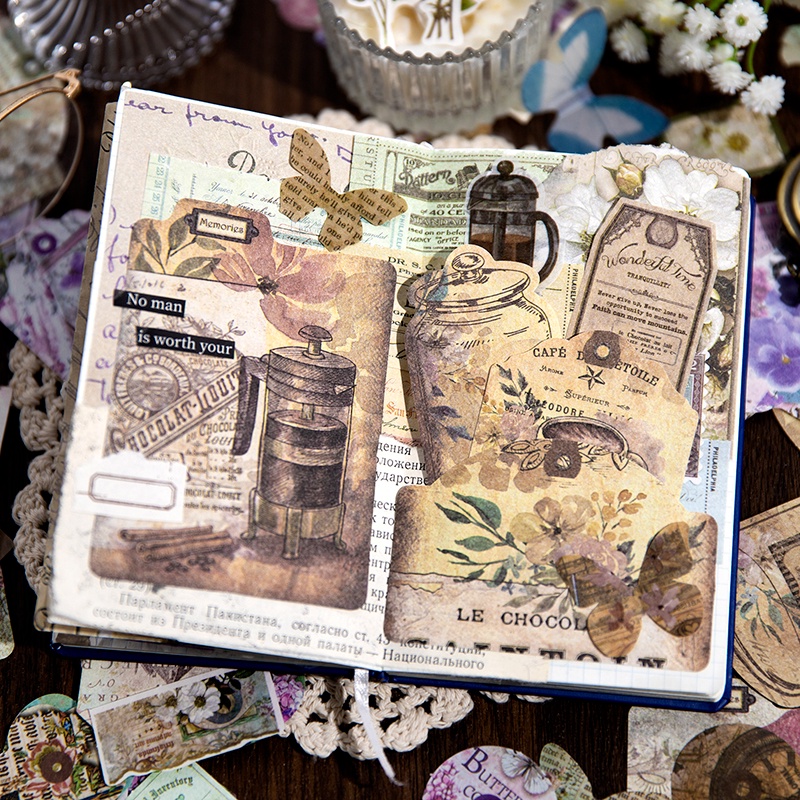 Set 40 Sticker Dán Trang Trí Nhật Ký Phong Cách Vintage
