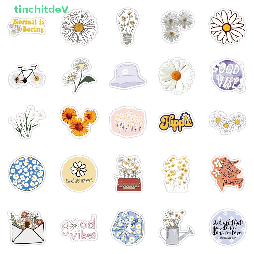 Bộ 50 Miếng Dán Hình Hoa Cúc Graffiti Trang Trí Vali / Laptop / Điện Thoại / Ván Trượt