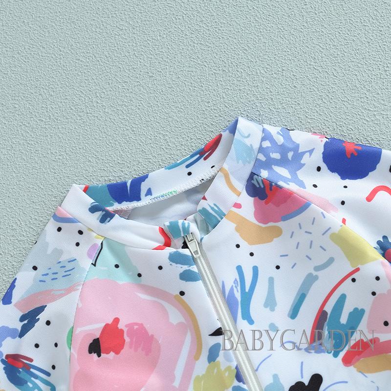 Bộ Đồ Bơi Một Mảnh Tay Ngắn Chống Nắng Có Khóa Kéo In Họa Tiết Màu Nước Dành Cho Bé Trai 0-3 Tuổi