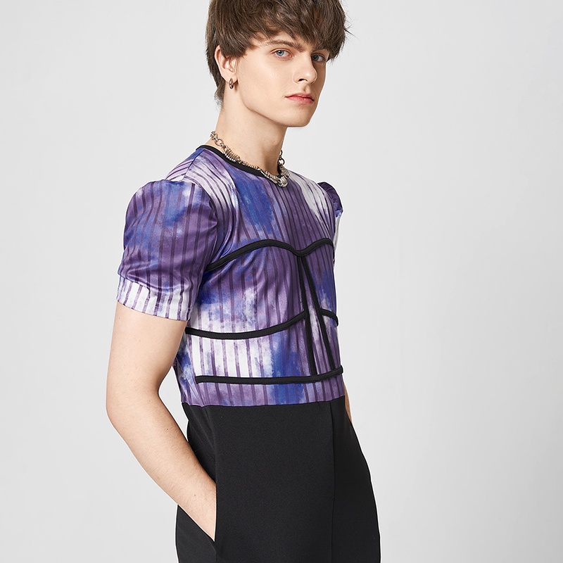 Áo liền quần INCERUN ngắn tay phối màu tương phản thời trang cho nam