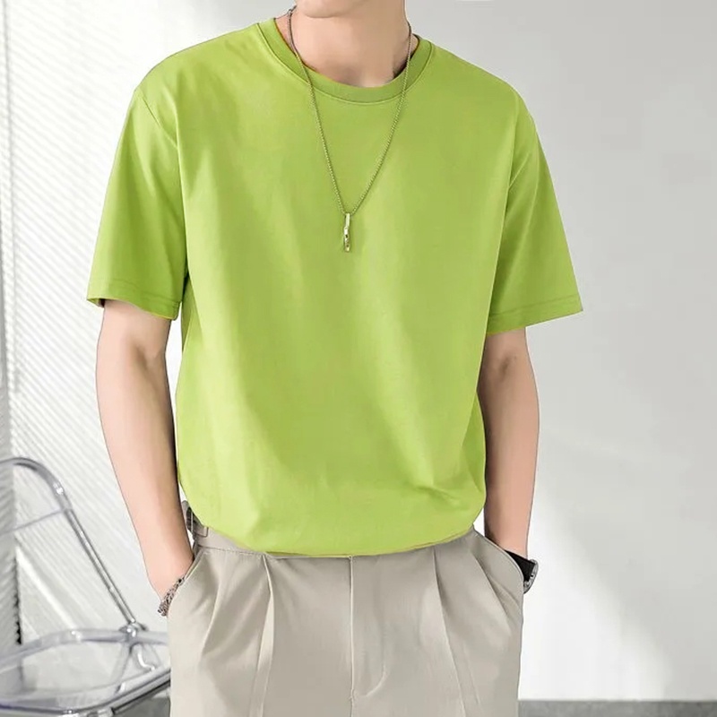 INCERUN Áo Thun Tay Ngắn Cổ Tròn Màu Trơn