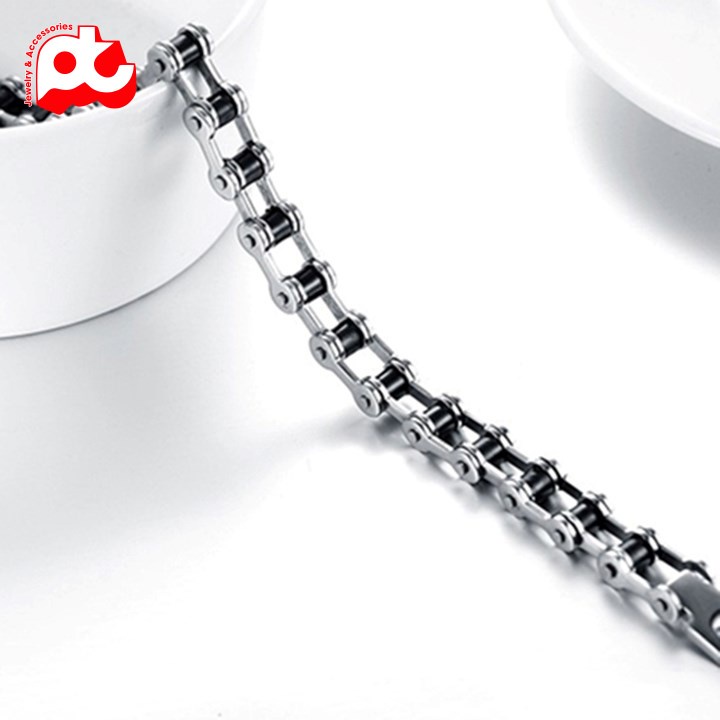 Lắc tay xích titan cao cấp đẹp sang trọng nam titan thép không gỉ kiểu dây xích xe ahihi.official màu trắng PTLTNA66