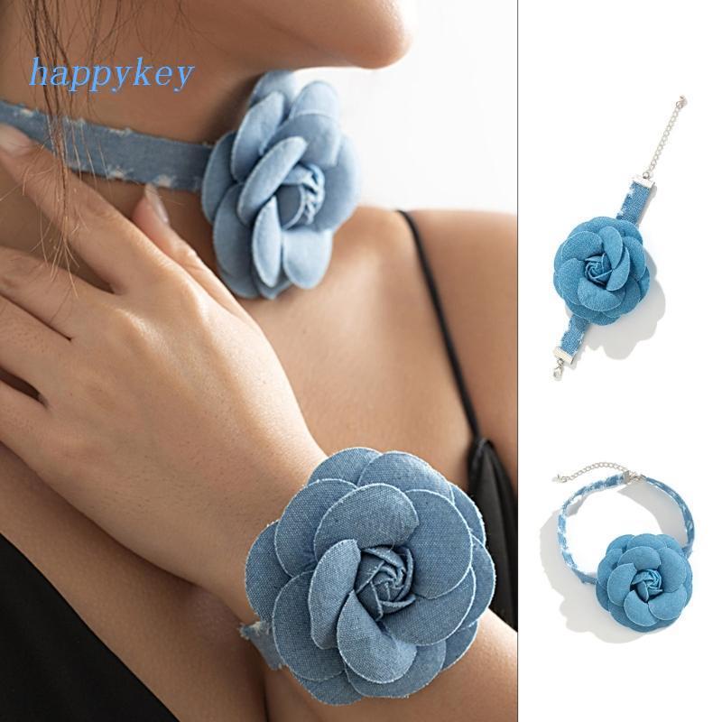 Vòng Cổ Choker Hình Hoa Màu Xanh Dương Phong Cách Cao Bồi Thời Trang