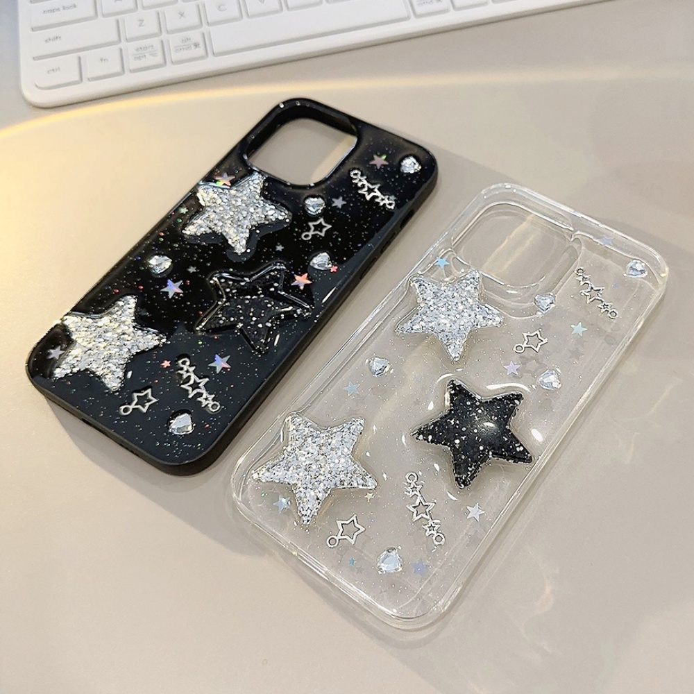 Ốp Điện Thoại TPU Mềm Chống Rơi Phối Bột Bạc Hình Ngôi Sao 3D Sang Trọng Cho IPhone 14 13 12 11 Pro Max X XR 8 7 Plus SE