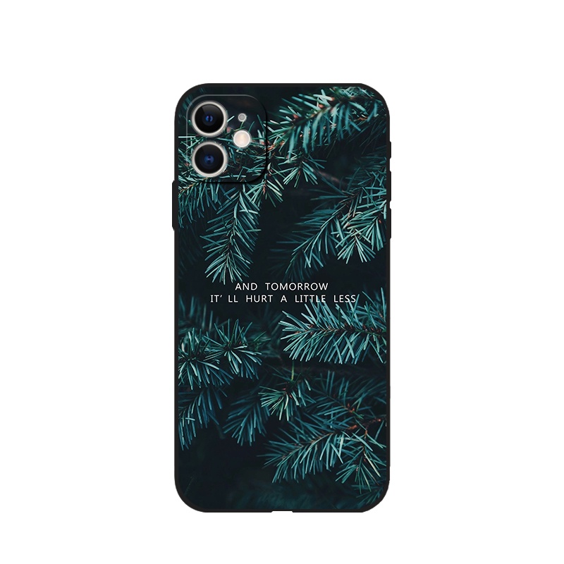 Ốp Điện Thoại Silicon Mềm Chống Sốc Màu Đen Họa Tiết Chiếc Lá Cho IPhone 11 12 13 14 Pro Promax 6 6s 7 8 Plus X XS XR XSmax Sự Bảo Vệ