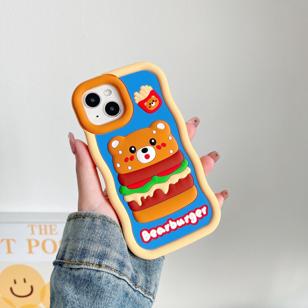 Ốp Điện Thoại tpu Dẻo Họa Tiết Hoạt Hình Gấu Hamburger 3D Dễ Thương Chống Rơi Cho iPhone 14 13 12 11 Pro MAX