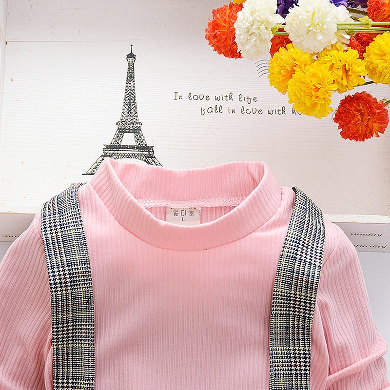 Đầm Công Chúa Giả Hai Lớp Sọc Ca Rô Thời Trang Xuân Thu Xinh Xắn Cho Bé Gái