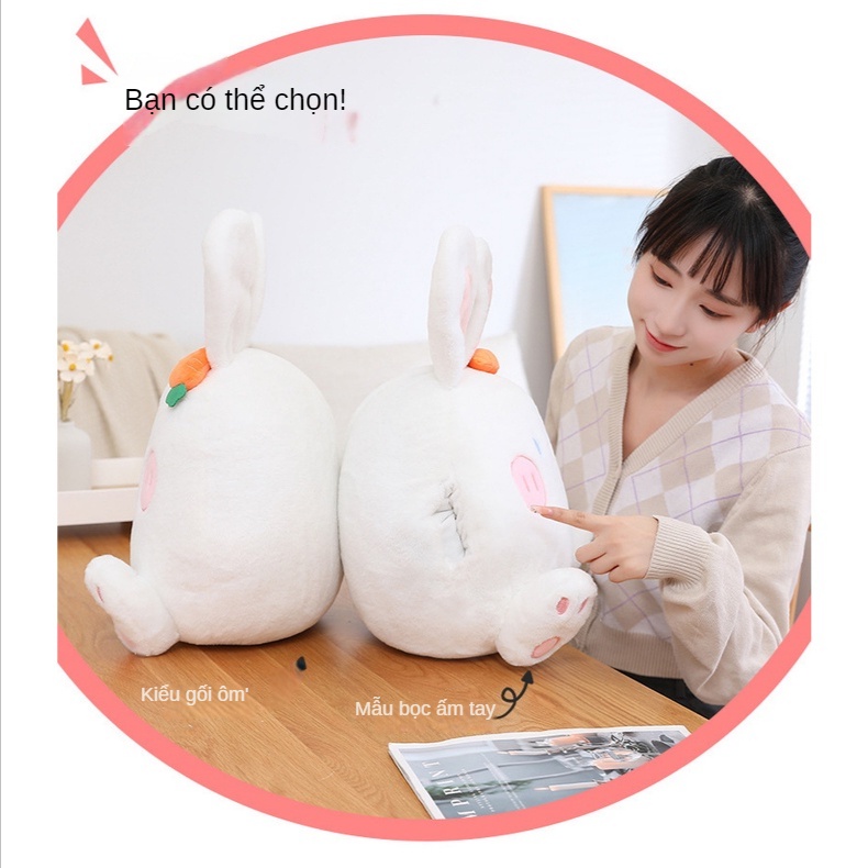 Gối Giữ Ấm Tay 3 Trong 1 Hình Thỏ Hoạt Hình Dễ Thương