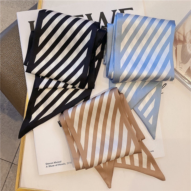 Băng Đô Cài Tóc Dài Kẻ Sọc Đa Năng Đính Nơ Xinh Xắn