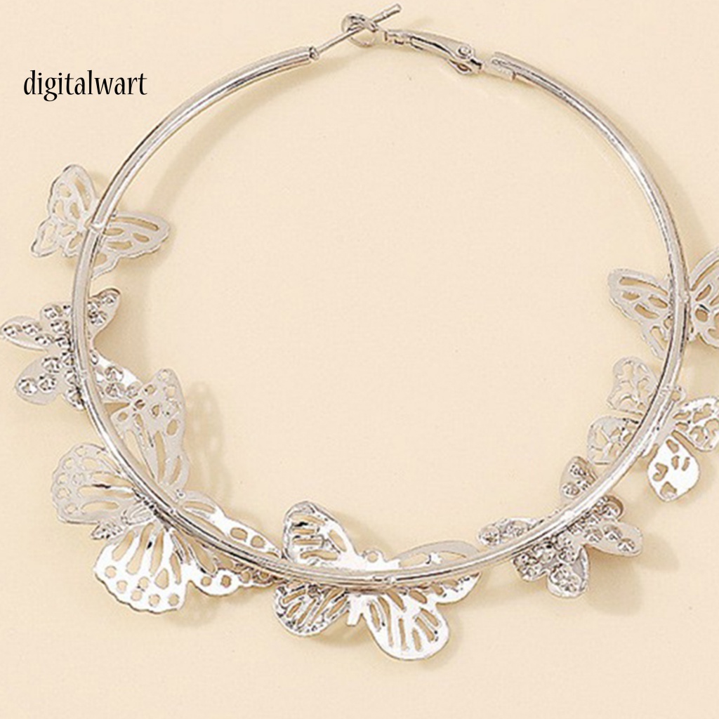 Kỹ Thuật Số| 1 Đôi Bông Tai Tròn Rỗng Mặt Bướm 3D Đính Đá Sáng Bóng Phong Cách Vintage Thích Hợp Làm Quà Tặng Cho Bạn Gái