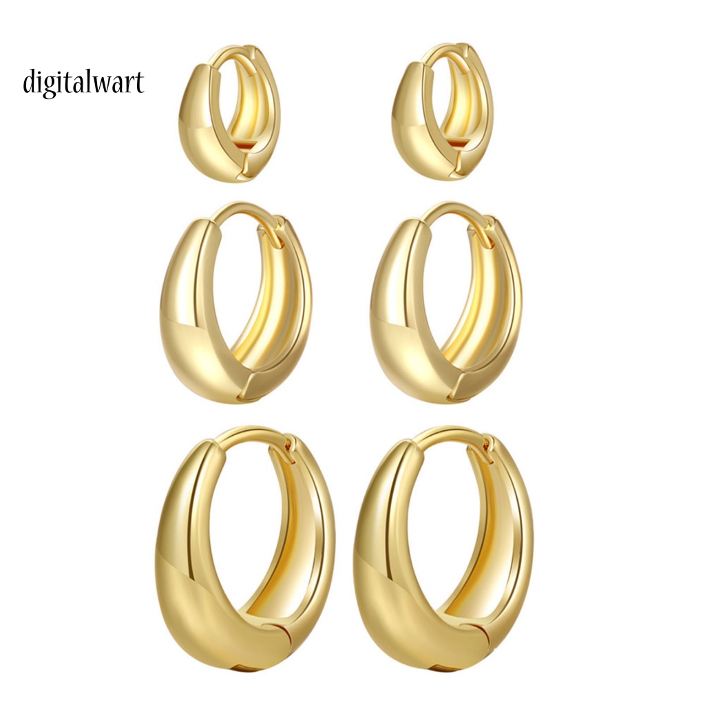 Kỹ Thuật Số| Bộ 3 Đôi Bông Tai Lủng Lẳng Hình Tròn Mạ Vàng Đồng Đặc Bắt Mắt Hàng Ngày