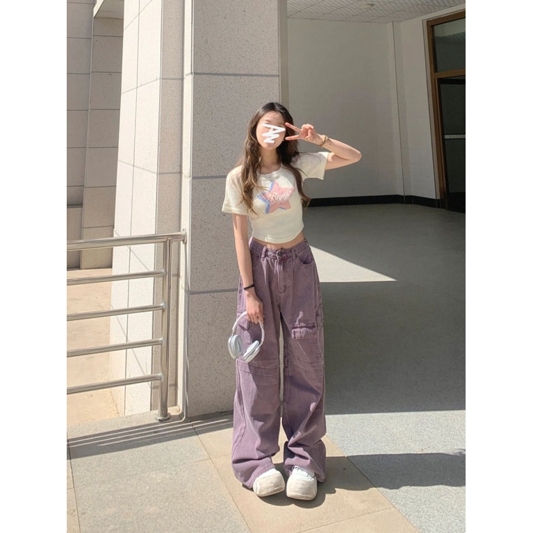 Quần Yếm Jean Lưng Cao Co Giãn Phong Cách Mỹ Thời Trang Mùa Hè Mới 2023 Y2k