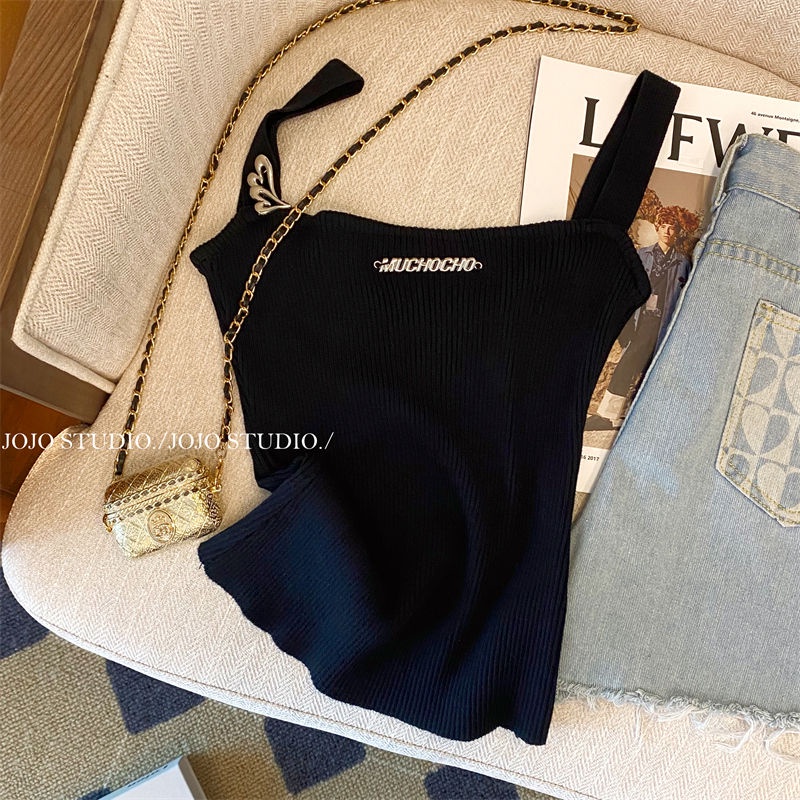 Áo Dệt Kim Hai Dây Dáng Ôm Phong Cách Pháp Thời Trang Mùa Hè 2023 Mới Cho Nữ