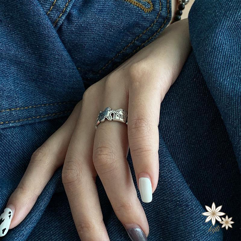 Nhẫn Thời Trang Hàn Quốc Họa Tiết Graffiti Gingerbread Có Thể Điều Chỉnh Kích Cỡ