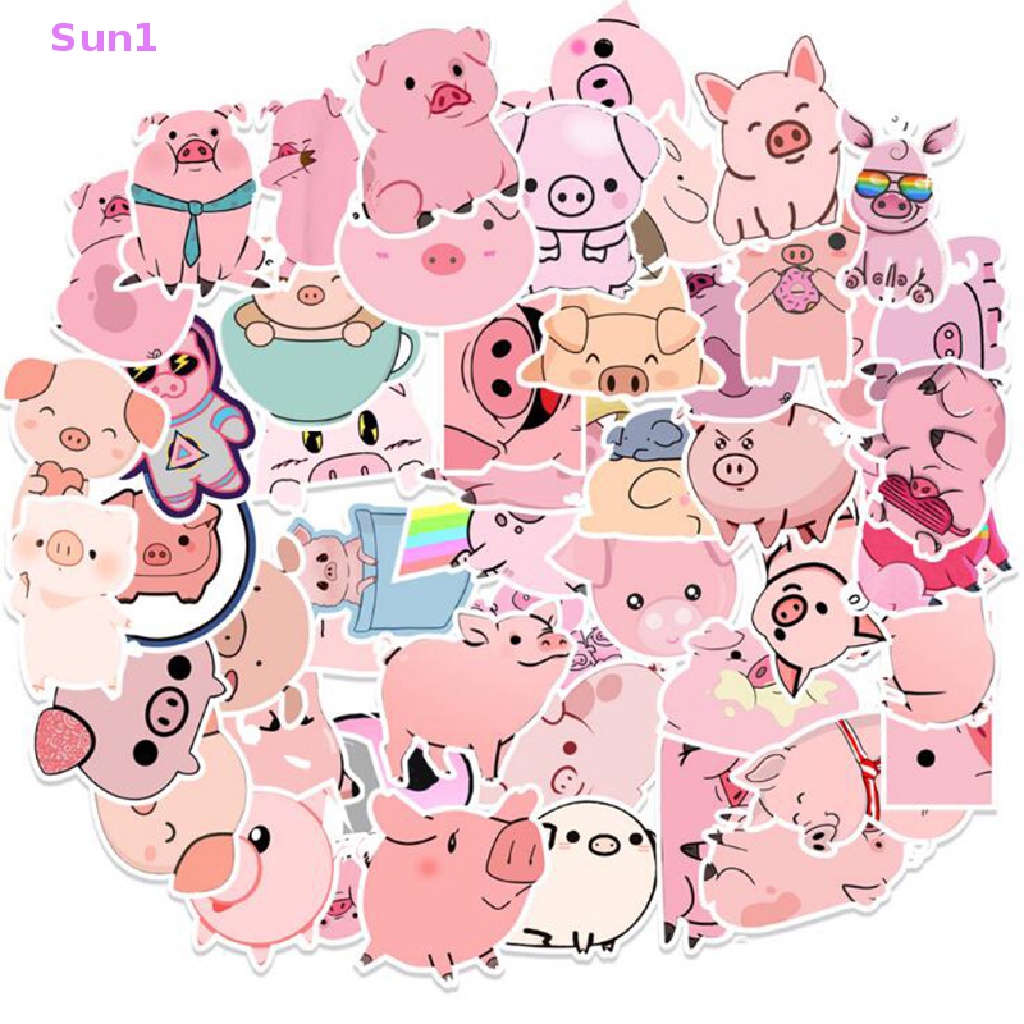 Set 50 Miếng Dán Hình Chú Heo Dễ Thương Chống Nước Trang Trí Thủ Công Cho Trẻ Em DIY