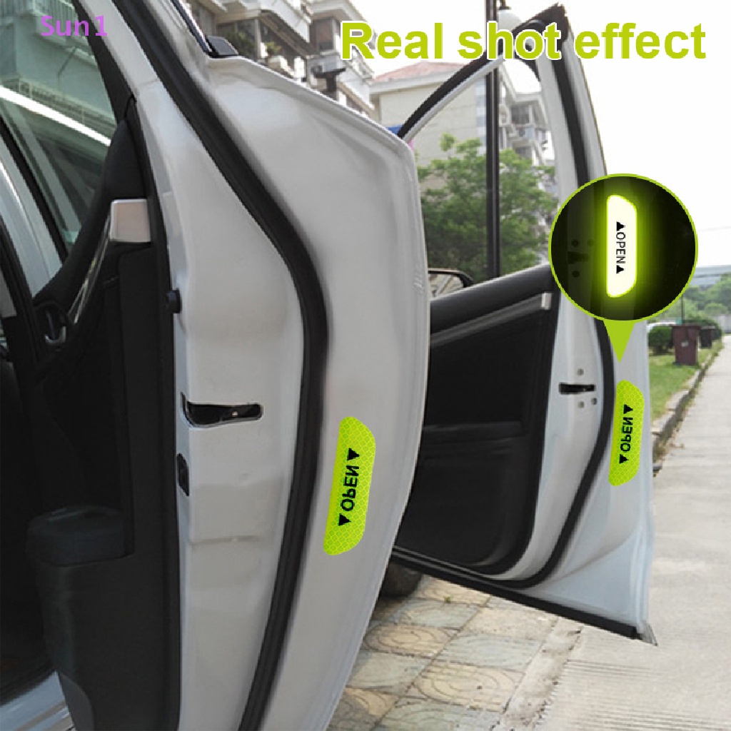 Bộ 4 Miếng Dán Phản Quang Cảnh Báo Trang Trí Cửa Xe Hơi Sun1