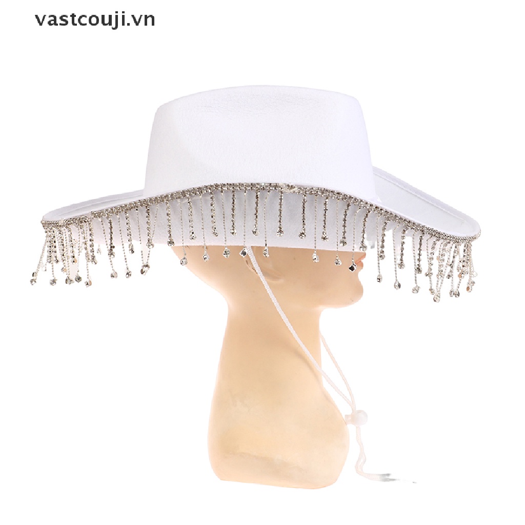 Mũ Cao Bồi Màu Trơn Đính Đá Phối Dây Rút Thời Trang Cho Nữ