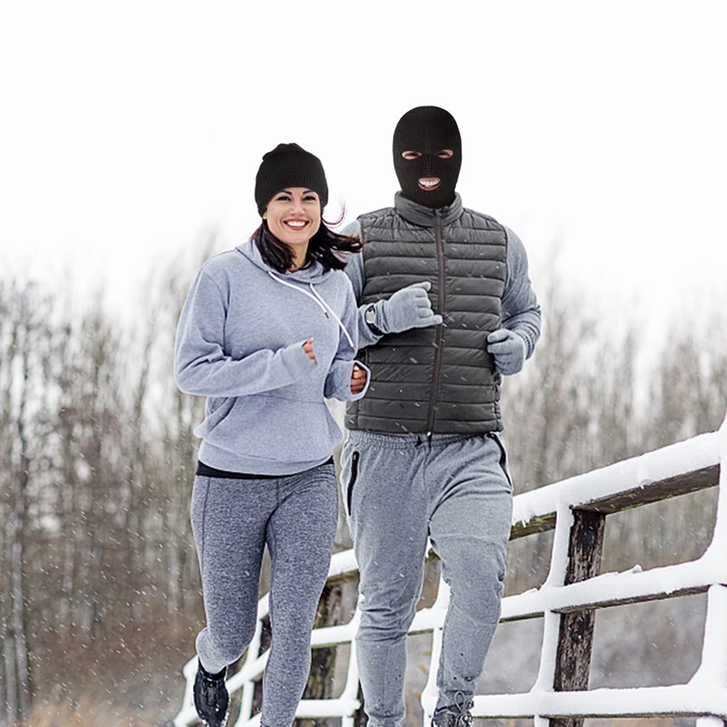 Set 2 Khẩu Trang 3 Lỗ Dệt Kim Che Phủ Toàn Diện Giữ Nhiệt Cho Hoạt Động Thể Thao Ngoài Trời Màu Đen