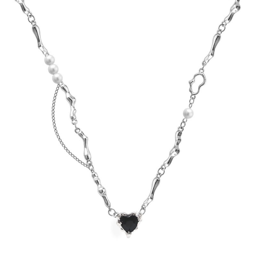 Vòng cổ Mặt Hình Trái Tim Đính Đá Zircon Màu Đen Khối Lượng Nhẹ Có Thể Điều Chỉnh