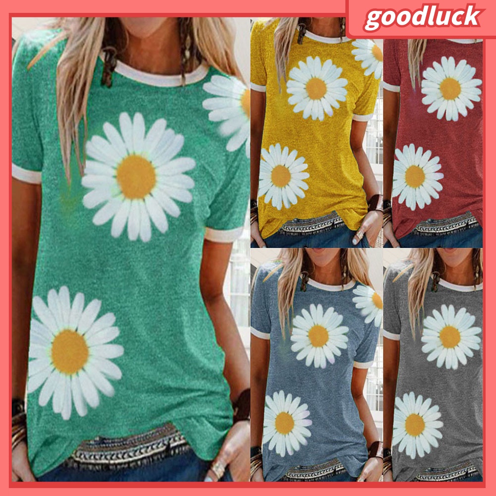 Áo Thun Tay Ngắn Cổ Tròn In Họa Tiết Hoa Hướng Dương Thời Trang Mùa Hè Cho Nữ