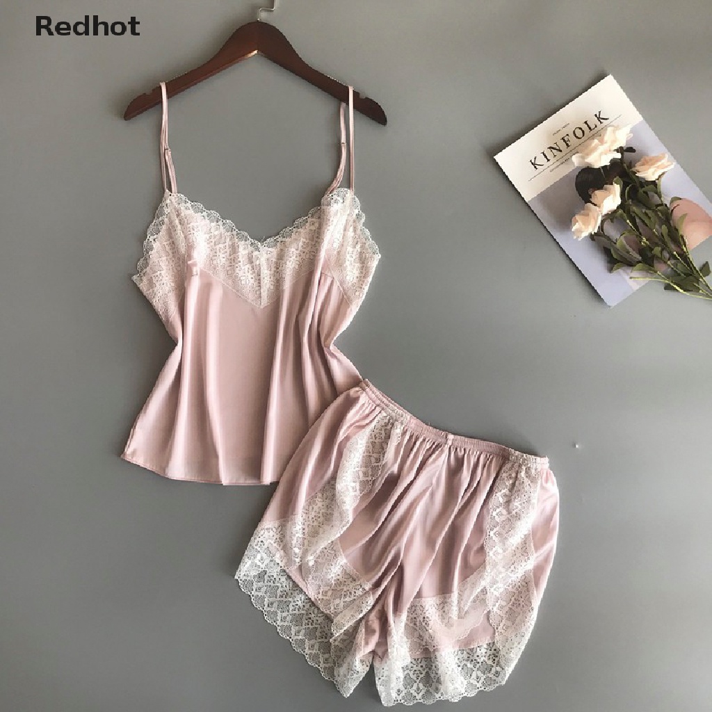 Bộ Đồ Ngủ 2 Món Bằng Lụa Phối Ren Gợi Cảm Cho Nữ