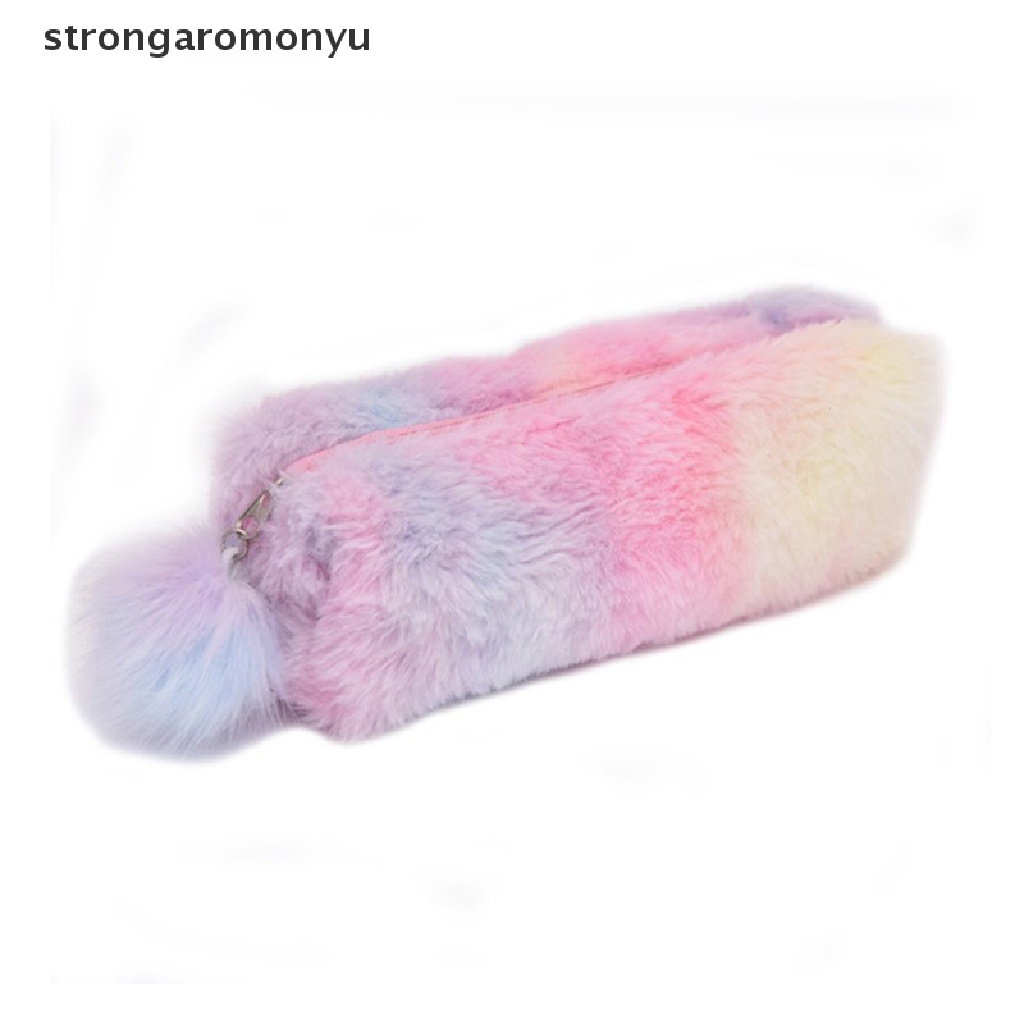 Túi Đựng Bút Bằng Lông Nhung Màu Sắc Gradient Dễ Thương Có Khóa Kéo