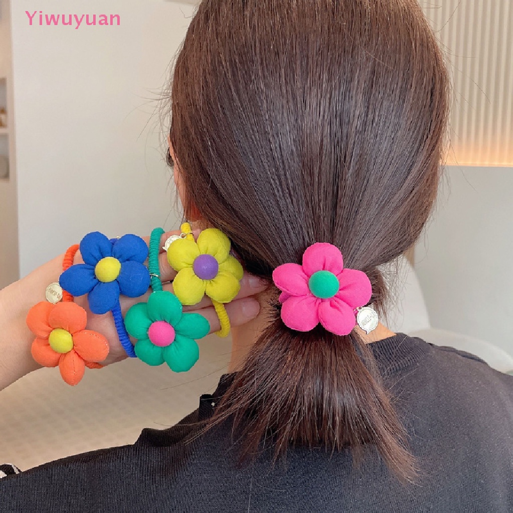 1 Dây Cột Tóc Co Giãn Đính Hoa Màu Trơn Dễ Thương Cho Bé Gái