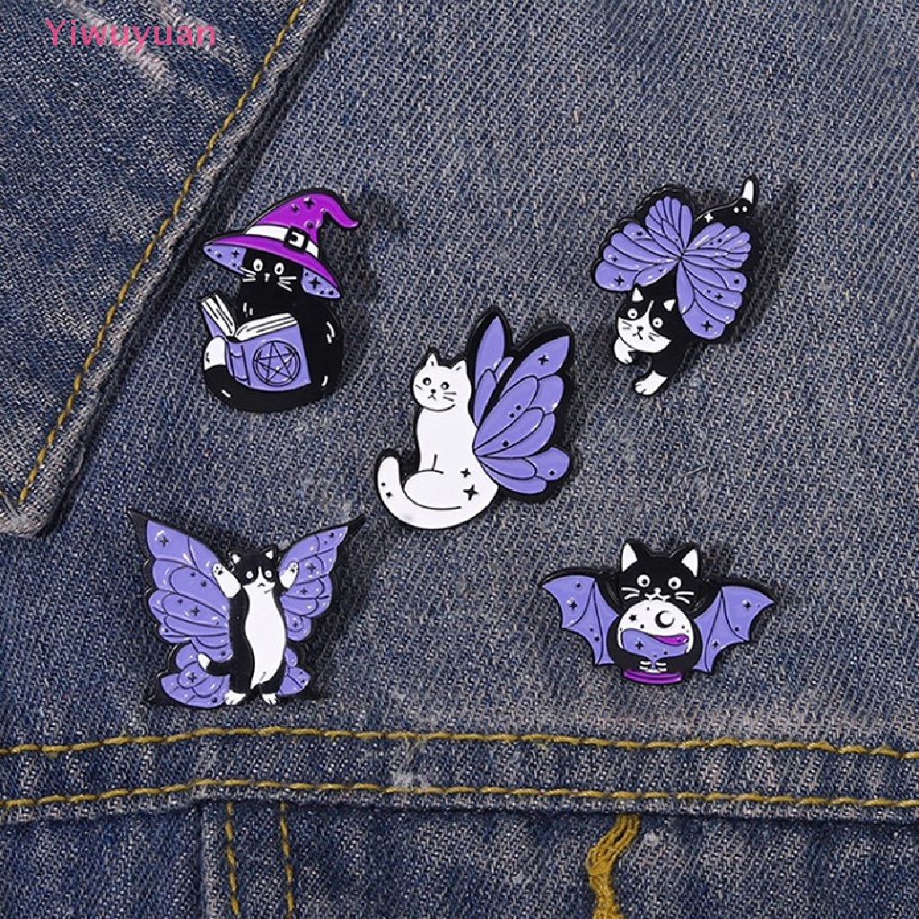 &lt; Yiwuyuan &gt; Ghim Cài Áo Tráng Men Hình Bướm Mèo Phù Thủy Đính Pha Lê Ma Thuật Thích Hợp Làm Quà Cho Bạn Thân Mới