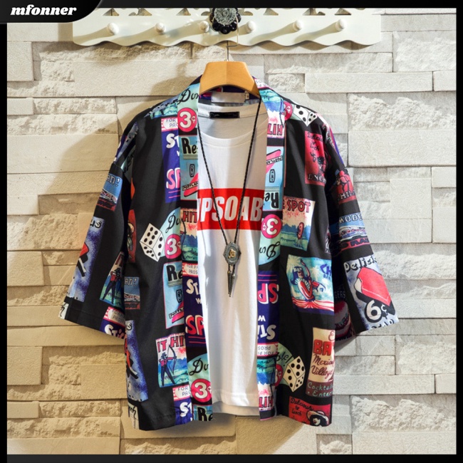Áo Khoác Kimono Tay Lửng Dáng Rộng In Họa Tiết Cá Tính Dành Cho Nam Và Nữ