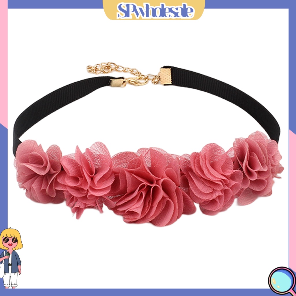 <SPwholesale> Vòng Cổ Choker Ren Hoa Hồng Co Giãn Có Thể Điều Chỉnh Trang Sức Làm Quà Tặng Cho Nữ