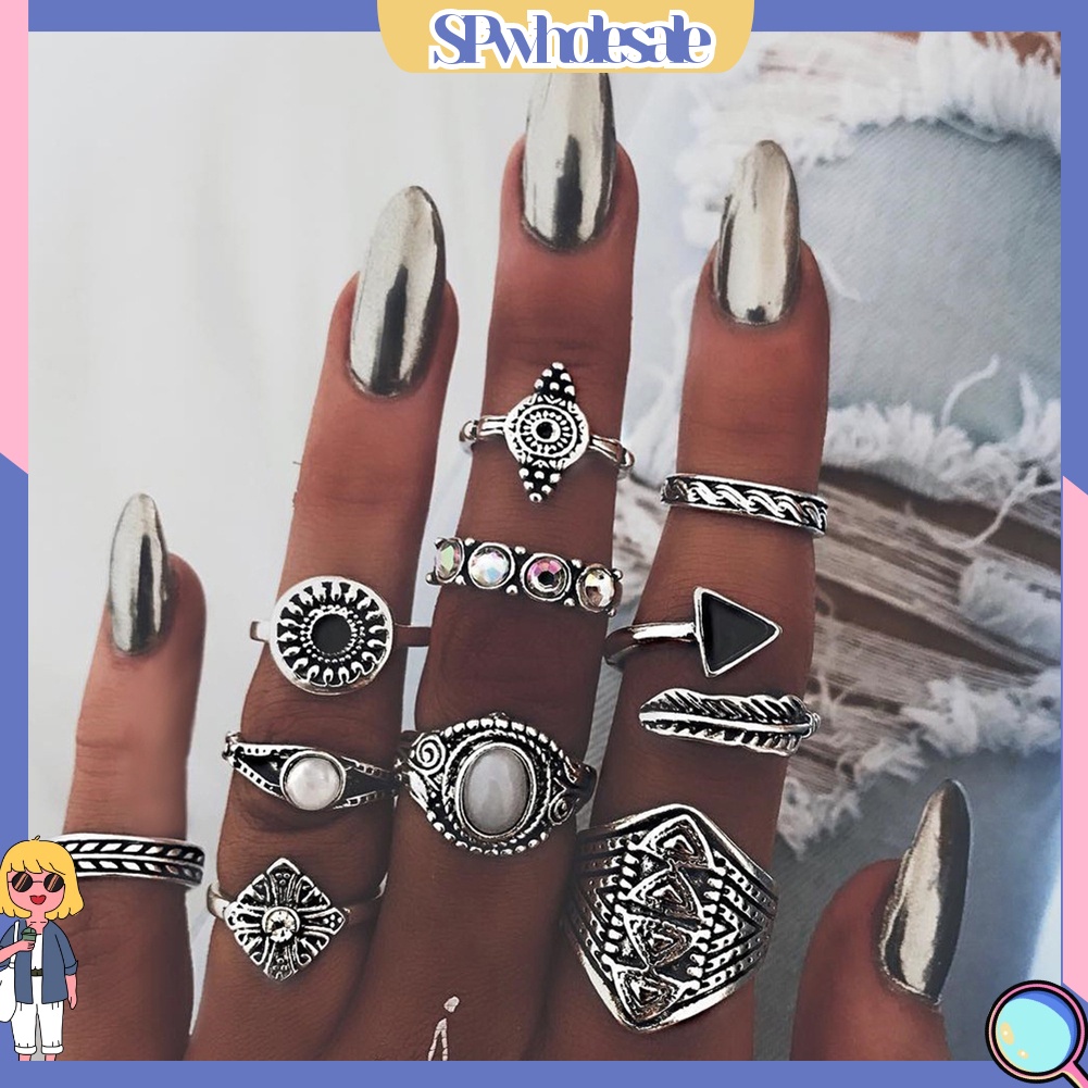 <SPwholesale> Set 10 Nhẫn Đeo Khớp Ngón Tay Phong Cách Boho