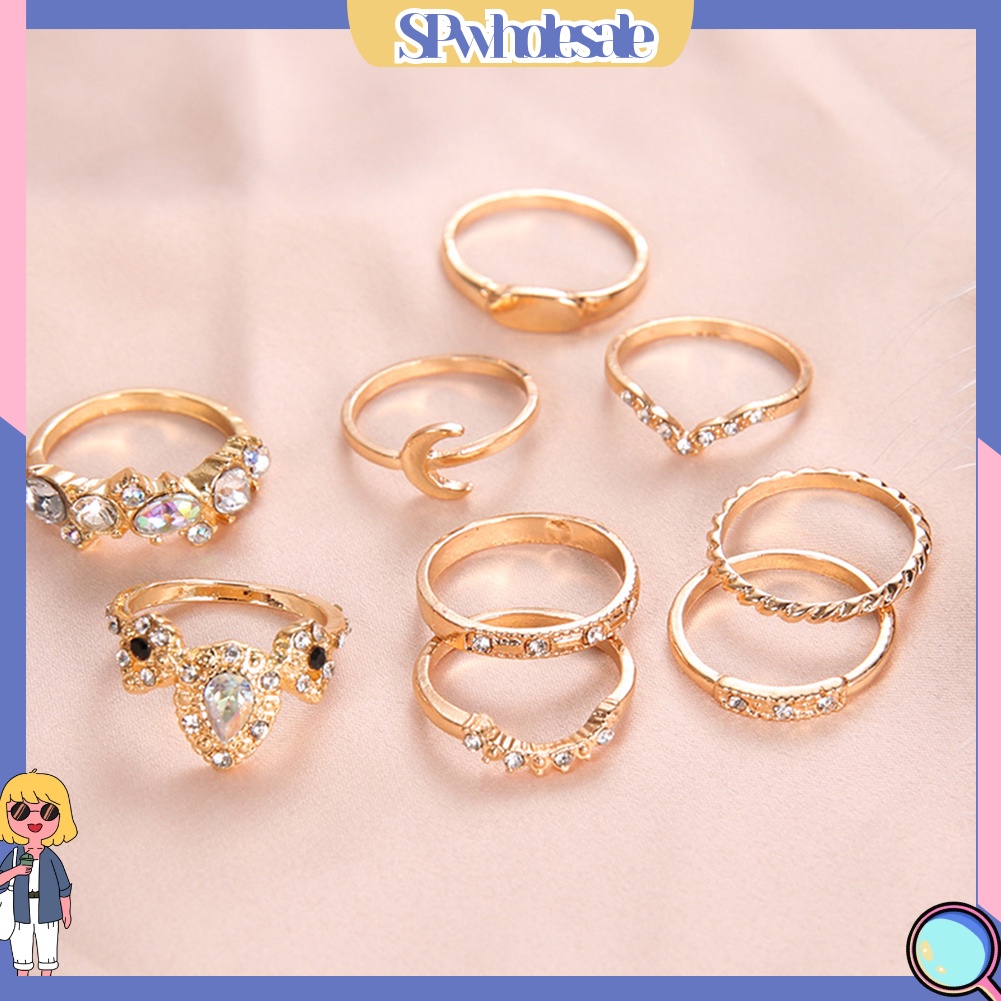 <SPwholesale> Bộ 9 Nhẫn Đốt Ngón Tay Nhiều Kiểu Đính Đá Phong Cách Bohemian
