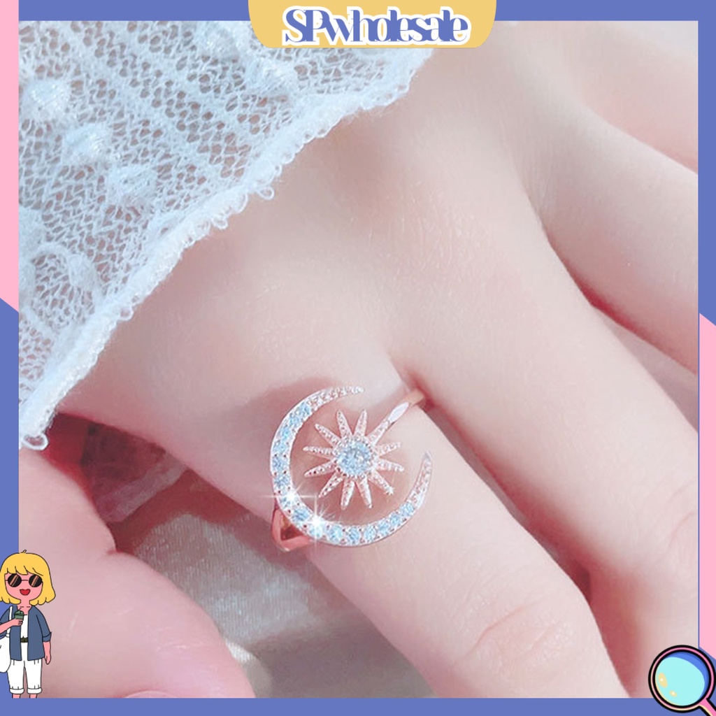 <SPwholesale> Nhẫn Hở Đính Đá Mặt Trăng Ngôi Sao Thanh Lịch Làm Quà Tặng Trang Sức Cho Nữ