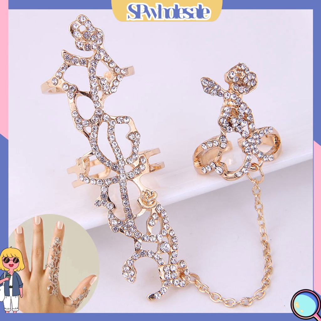 &lt;SPwholesale&gt; Nhẫn Hóa Trang Áo Giáp Hai Lớp Hình Hoa Hồng Lấp Lánh Punk Cho Nữ