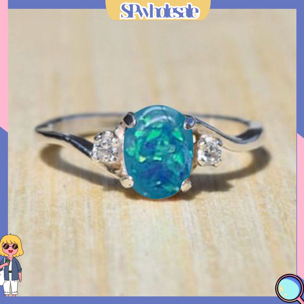 &lt;SPwholesale&gt; Nhẫn Đính Đá Opal Hình Oval Tinh Xảo Cho Nữ