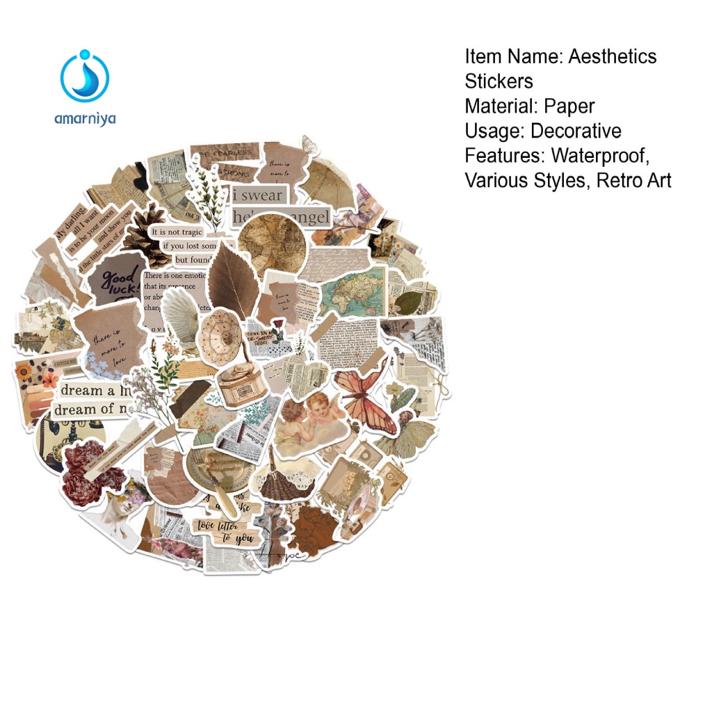 Amar Set 50 Nhãn Dán Vinyl Chống Nước Phong Cách Cổ Điển Dành Cho Học Sinh