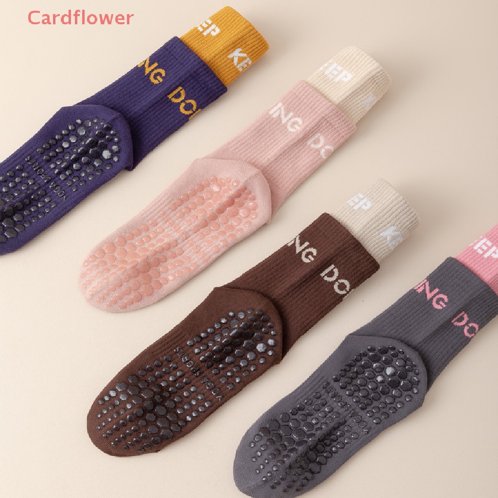 &lt; Cardflower &gt; Vớ Tập Yoga Pilates Cổ Trung Bằng Silicon Chống Trượt Hai Màu Tương Phản Mới Cho Nữ