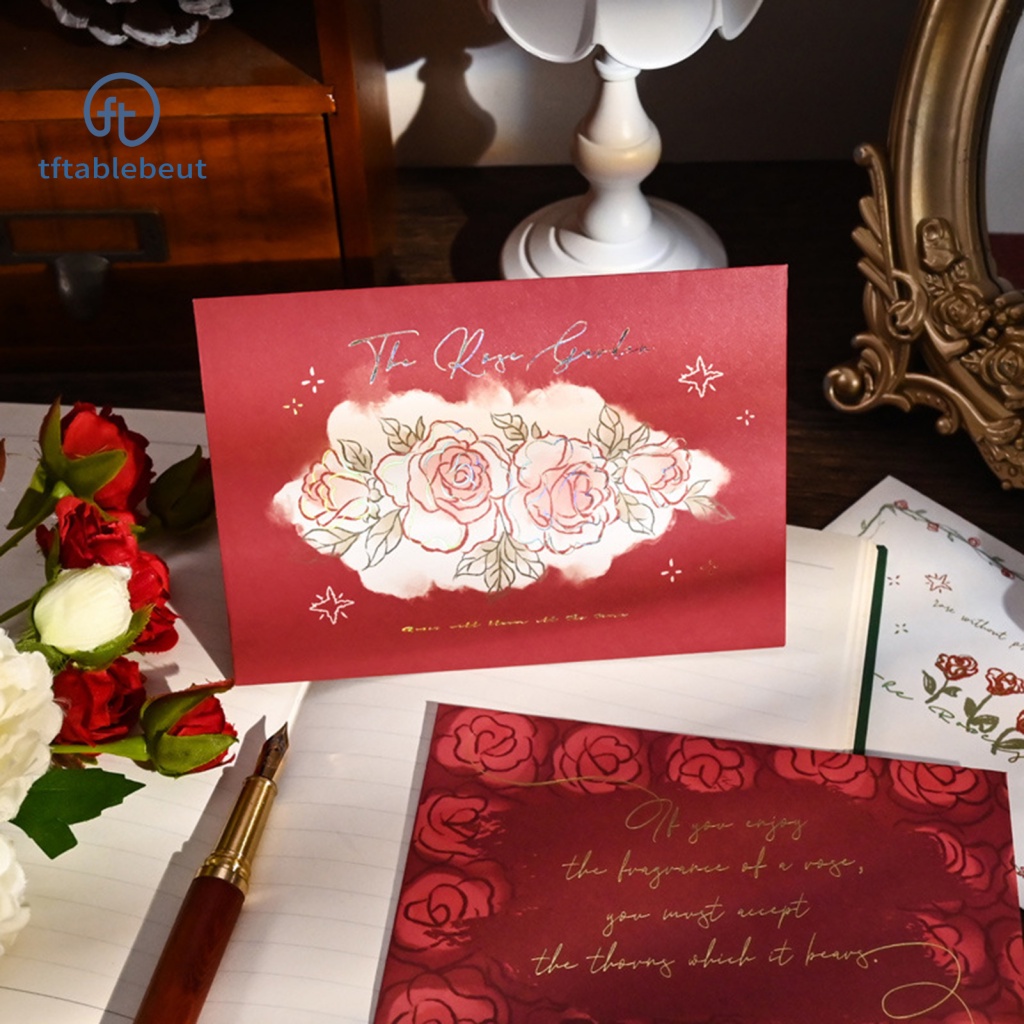 1 Bộ Phong Bì Bằng Giấy Không Phai In Họa Tiết Hoa &amp; Chữ Lãng Mạn Cho Nữ