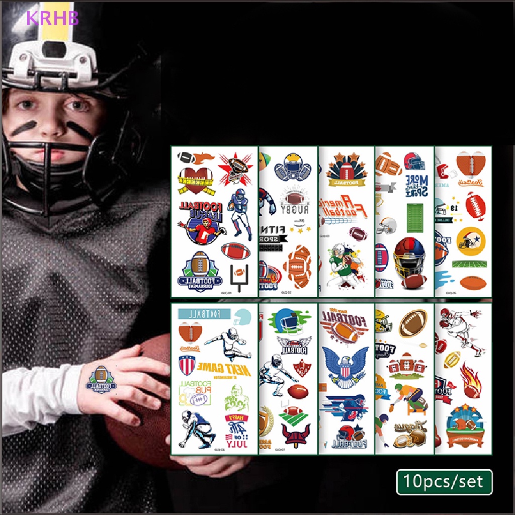 Set 10 Tấm Hình Xăm Dán Họa Tiết Hoạt Hình Bóng Rổ Bóng Đá Bóng Bầu Dục Tạm Thời Mới