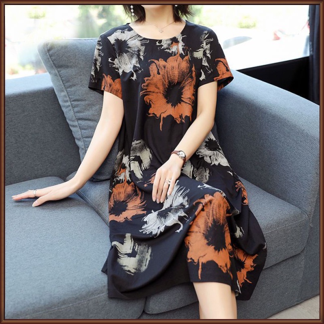 Đầm Cổ Tròn Dáng Rộng Chiết Eo In Họa Tiết Thời Trang Xinh Xắn Cho Nữ