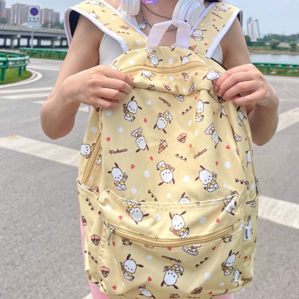 SANRIO Ba Lô Canvas Họa Tiết Hoạt Hình Pochacco Phong Cách Nhật Bản Sức Chứa Lớn Đựng Laptop Đi Học / Du Lịch Cho Nữ Y2k [RAIN]