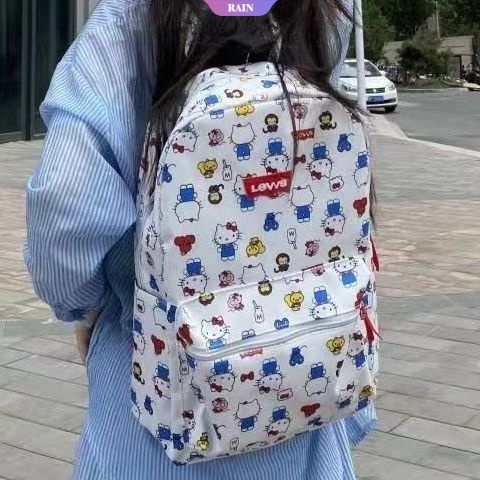 Ba Lô Vải Canvas Nylon Sức Chứa Lớn In Hình Sanrio Hello Kitty Dễ Thương Có Khóa Kéo Thời Trang Cho Nữ