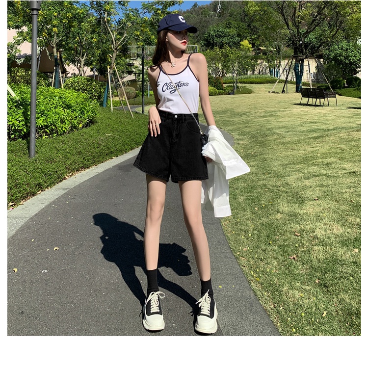 Quần Short Denim Chữ A Lưng Cao Ống Rộng Phong Cách Hàn Quốc Thời Trang Mùa Hè Cho Nữ