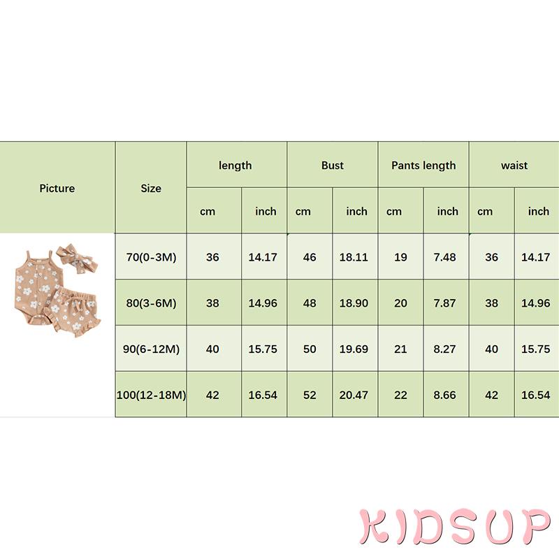 Set Đồ Mùa Hè 1 Món Gồm Áo Hai Dây Cài Khuy + Quần Ngắn PP In Hoa + Băng Cài Đầu Cho Bé