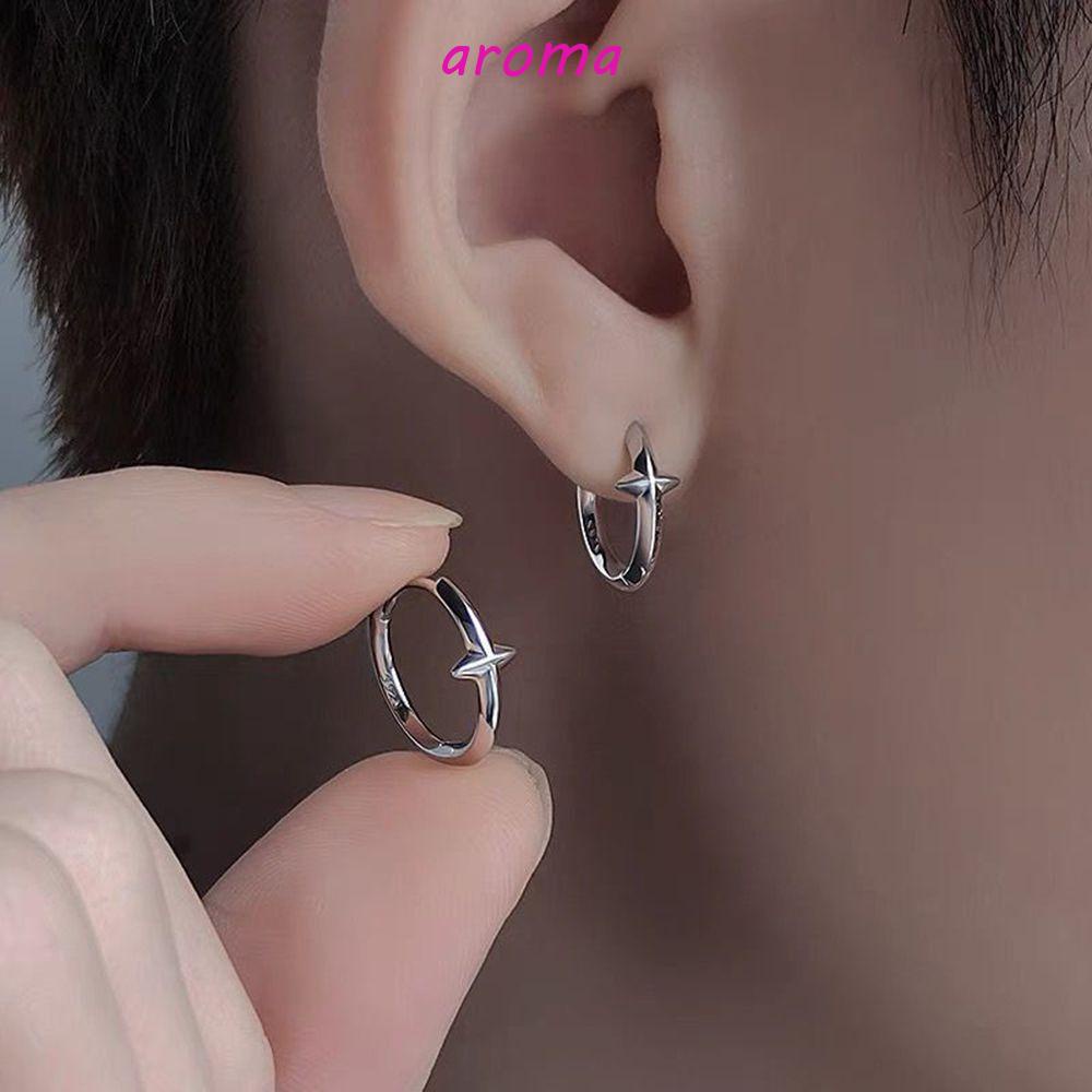 Khuyên Tai Tròn Hình Ngôi Sao Cá Tính Cho Bé Trai|Bông Tai Đính Đá Nhiều Màu Sắc Chất Lượng Cao Phong Cách Hiphop