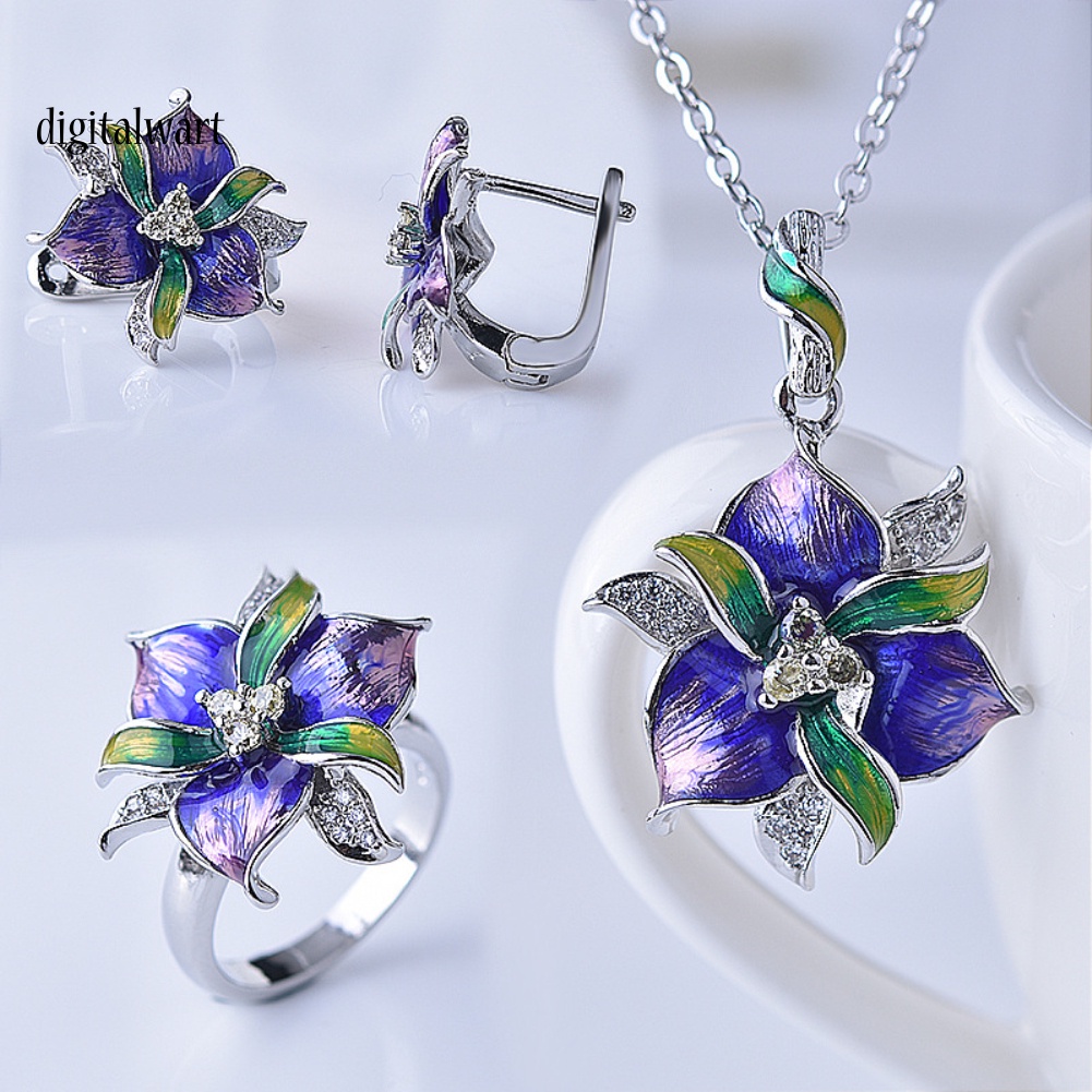 Kỹ Thuật Số| Set Vòng cổ Nhẫn Và Bông Tai Đính Đá Thời Trang