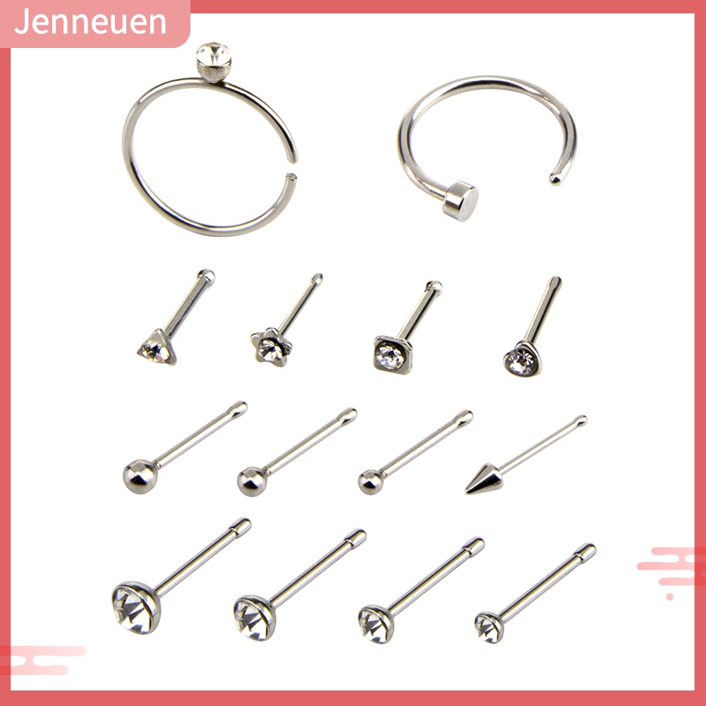 Bộ 14 Khuyên Mũi Bằng Thép Không Gỉ Đính Kim Cương Giả Unisex C / O
