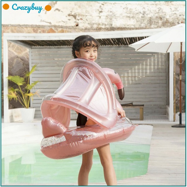 Cr Phao Bơi Tròn Đính Kim Tuyến Lấp Lánh Kèm Tấm Che Nắng Tiện Dụng Cho Bé