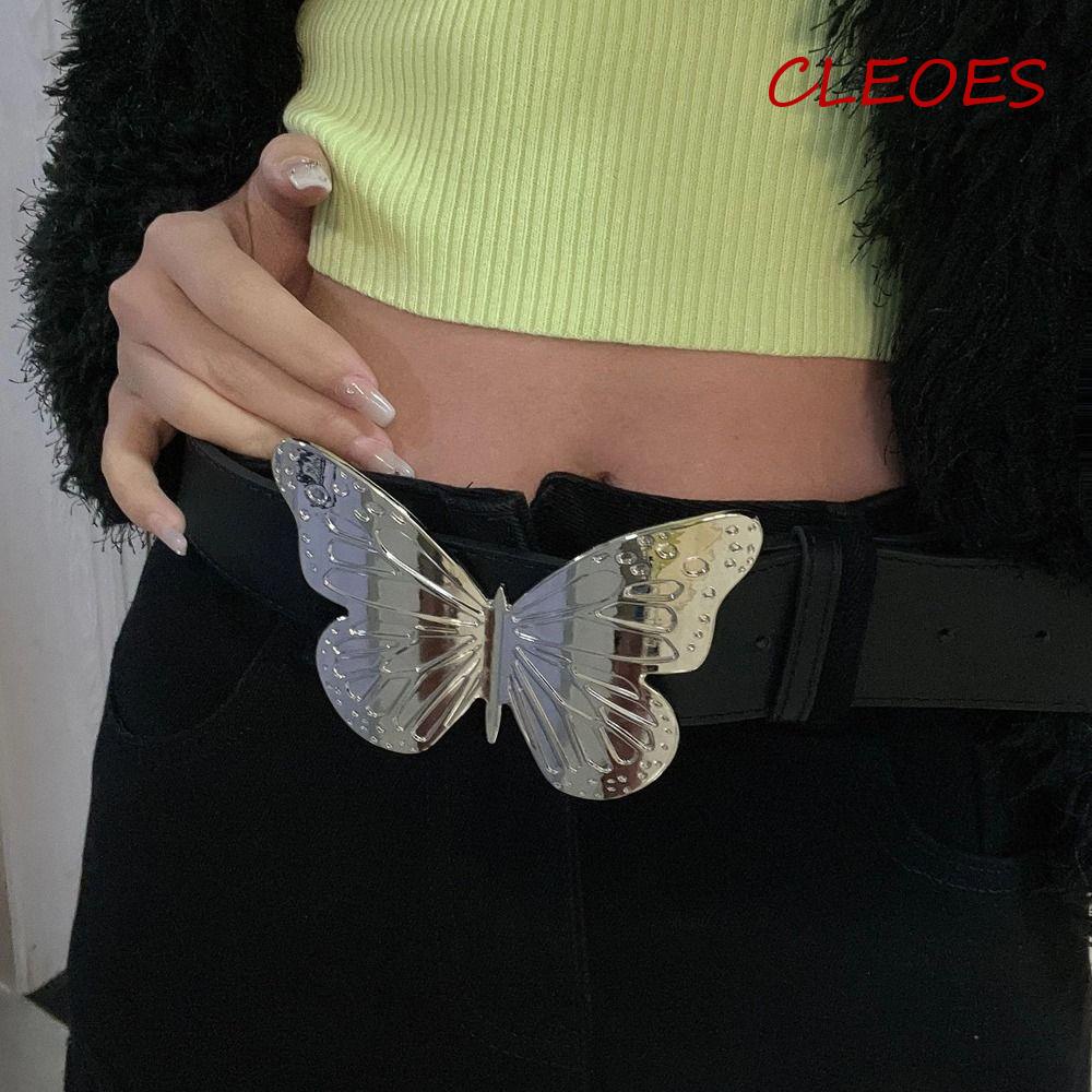 Thắt Lưng Da PU Khóa Kim Loại Hình Bướm Thời Trang Cho Nam Nữ